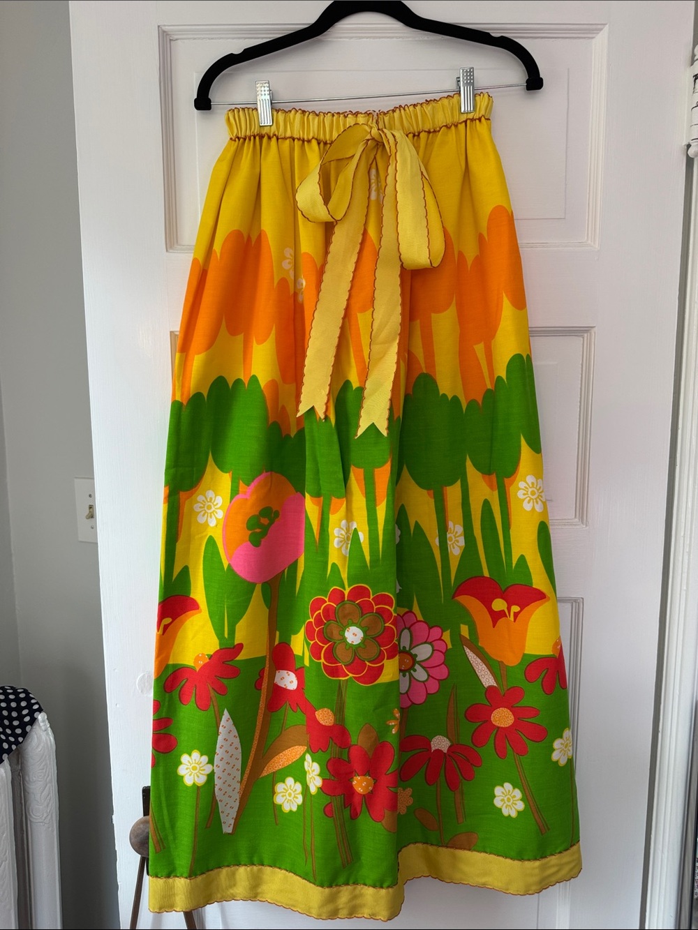 Epic vintage 60s Talbots Floral Maxi Skirt with grosgrain ribbon trim